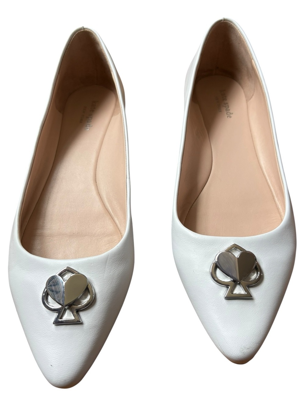 Kate Spade Lenora Noah White Leather Point Toe Flats 10.5